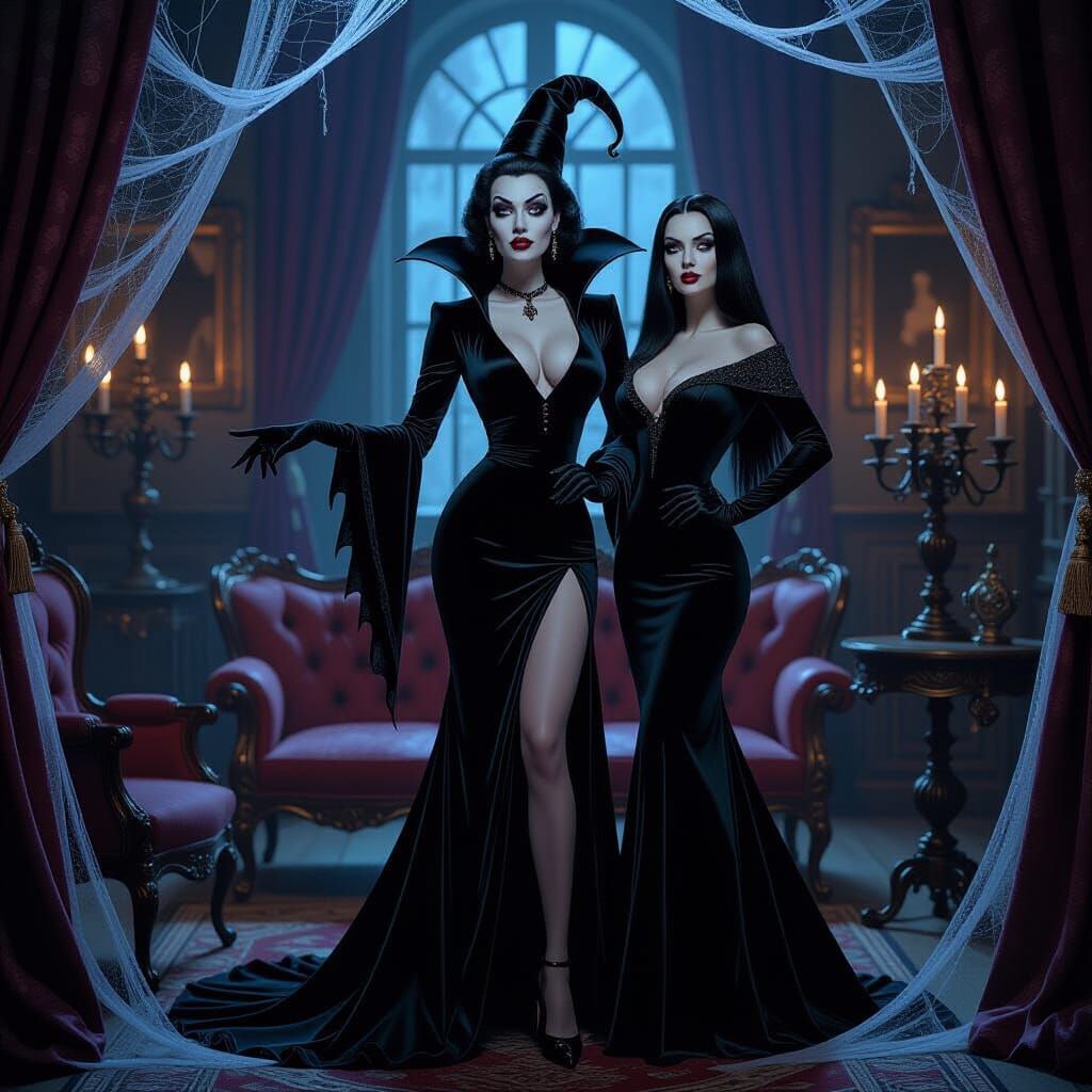 Gothic Hybrid of Lilith, Elvira, and Morticia Addams