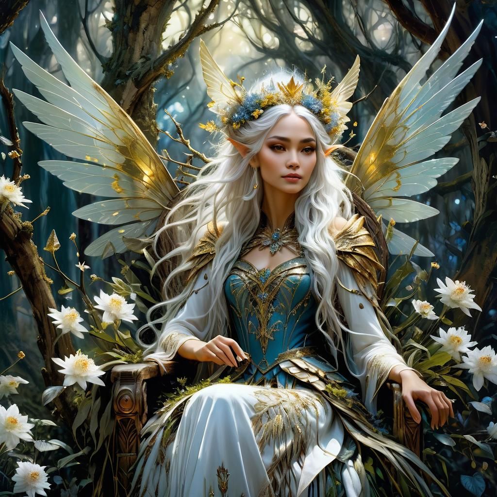 Enchanted Fairy Queen on Forest Throne
