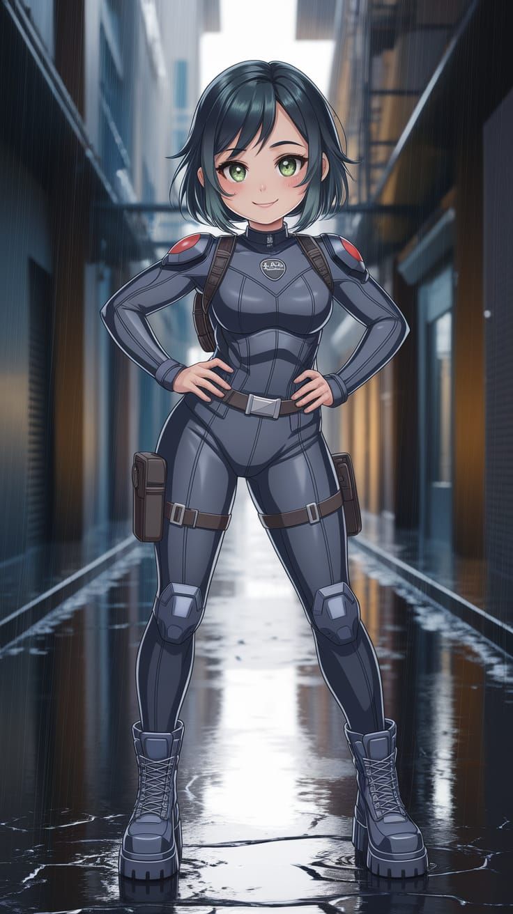 Hyperrealistic Anime Woman in Stealth Suit