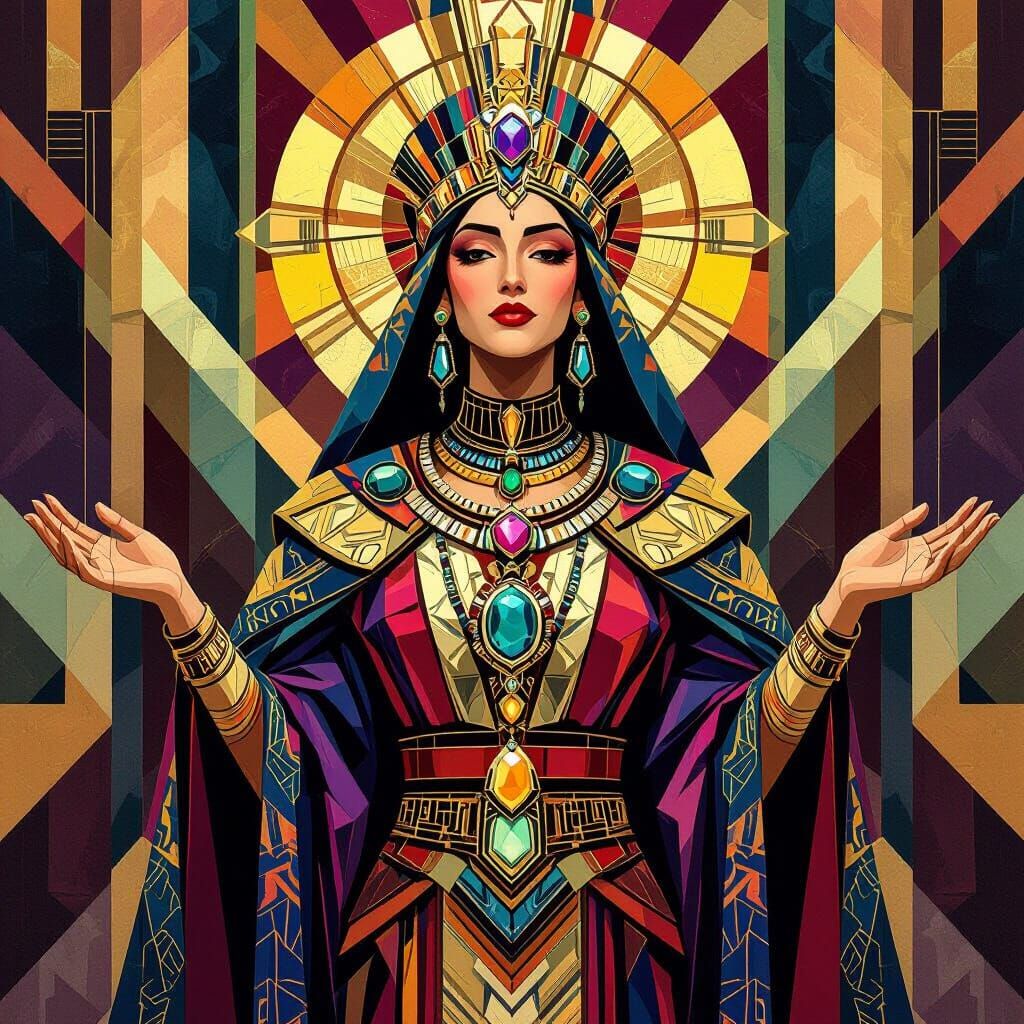 High Priestess in Geometric Cubist Art Style