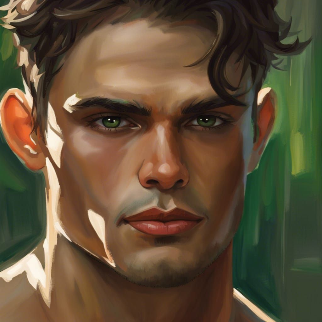 Portrait of Handsome Young Man with Green Eyes