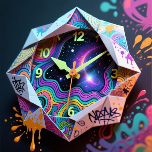 Origami Fractal Clock with Wave Patterns