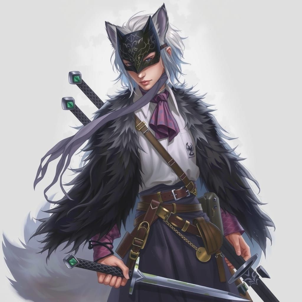 Wolf Warrior with Swords in Sci-Fi Style