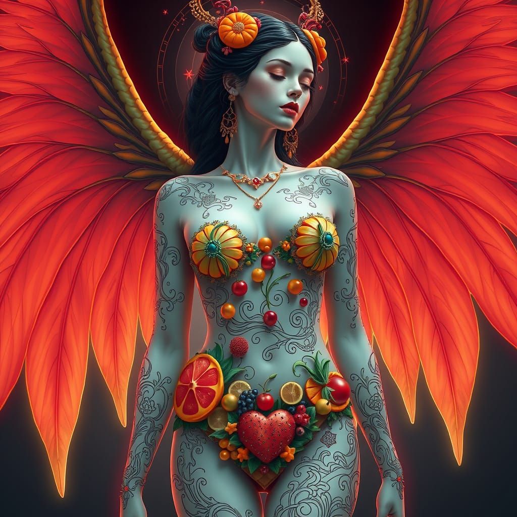 Fruit Goddess in Flowing Surrealist Style