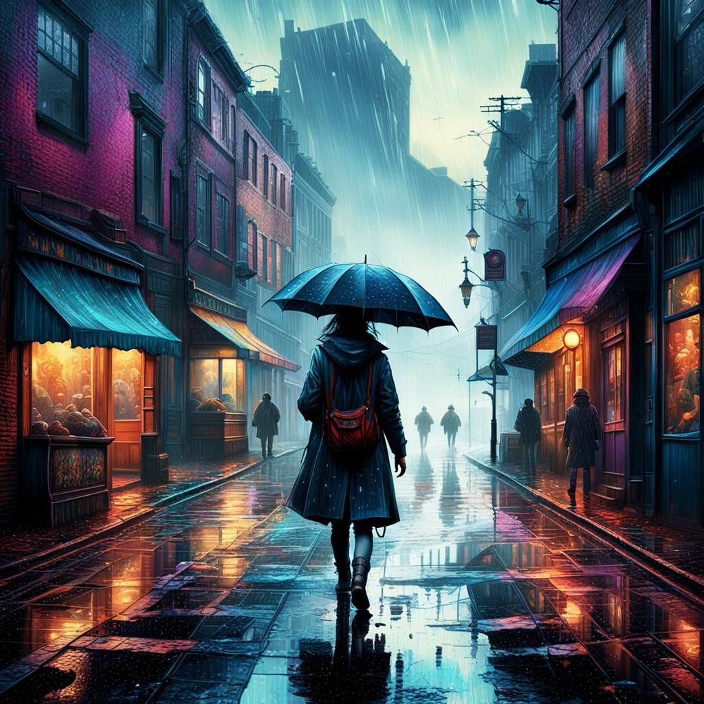 Raining as she walks home