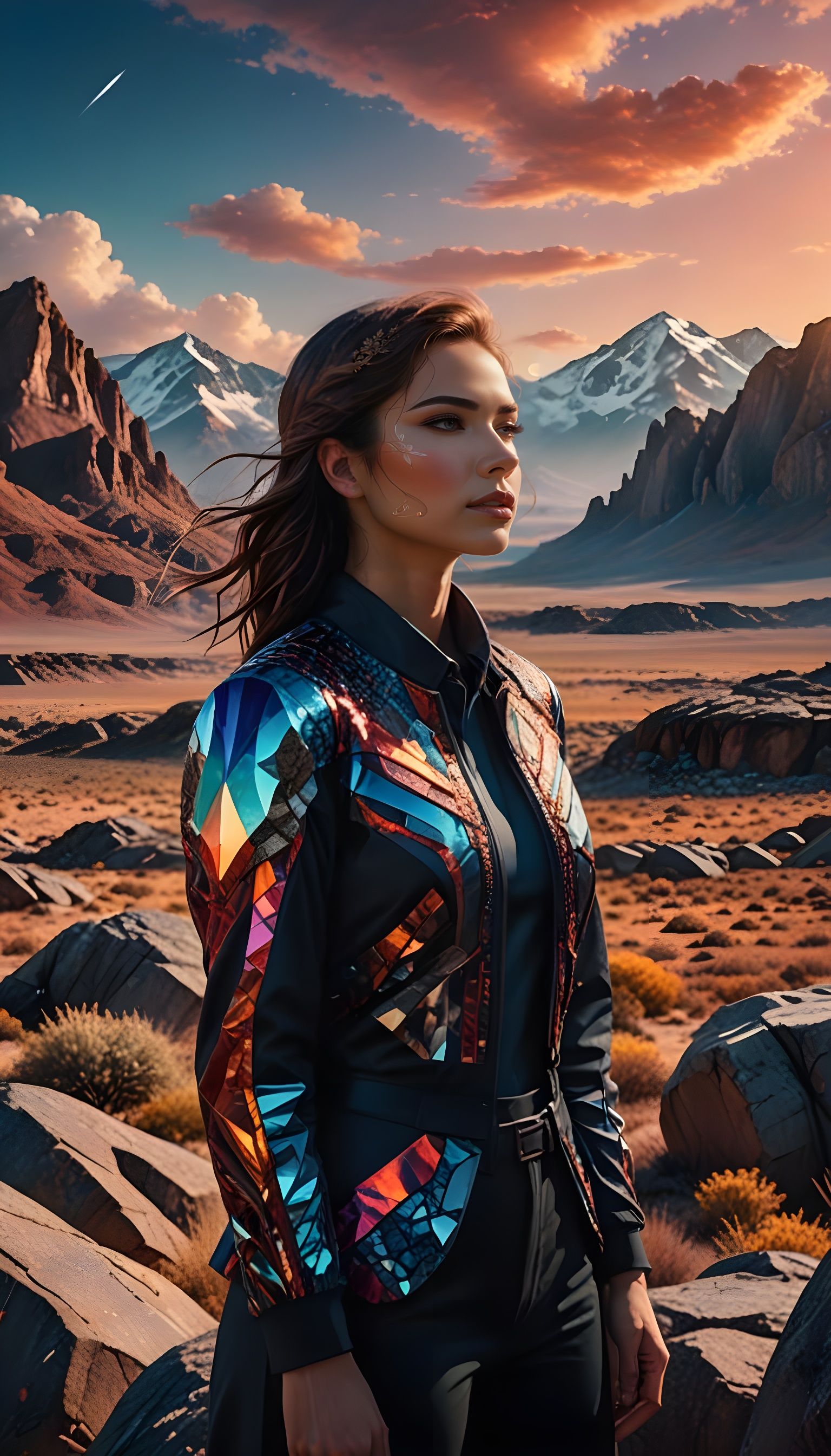 Woman in a Vast Landscape: Hyperrealistic Digital Art