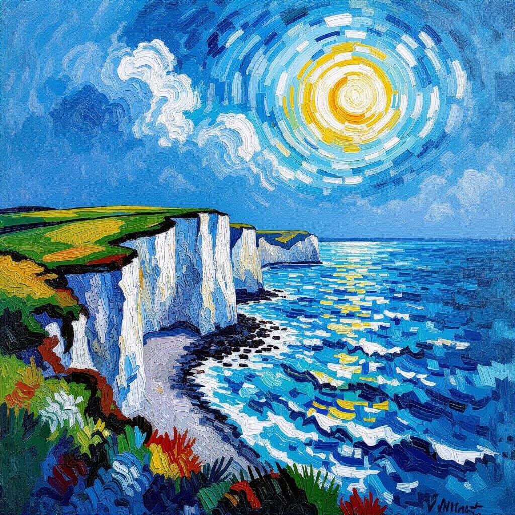 White Cliffs of Dover in Van Gogh Impasto Style