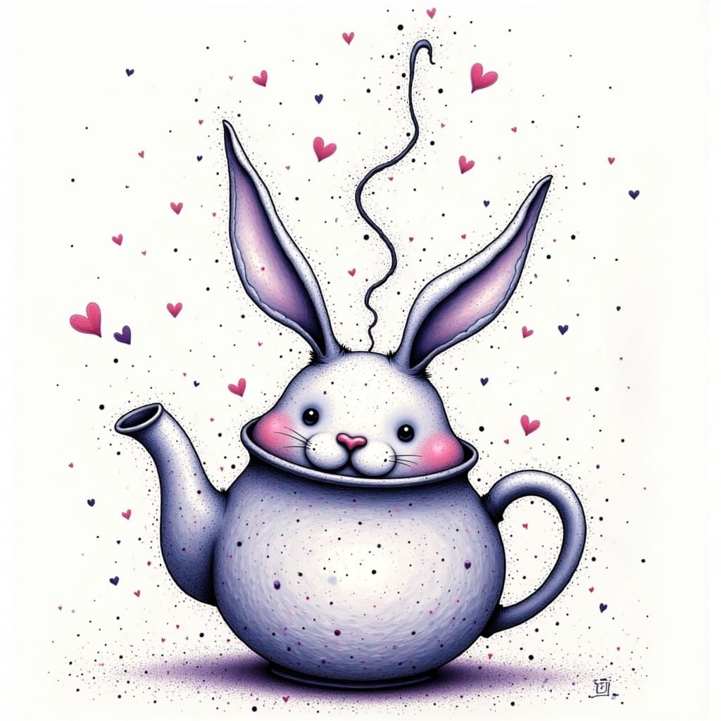 Whimsical Rabbit Teapot in Sparkling Pointillism