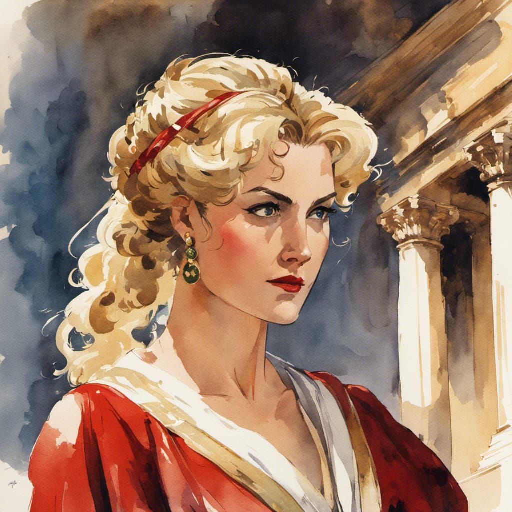 Renaissance Lady in Comic Book Style Watercolor