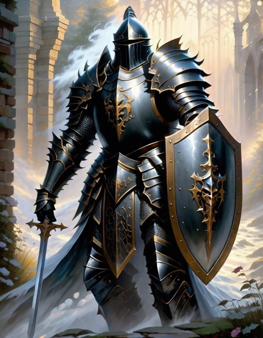 Armored Knight in Ethereal Fantasy Landscape