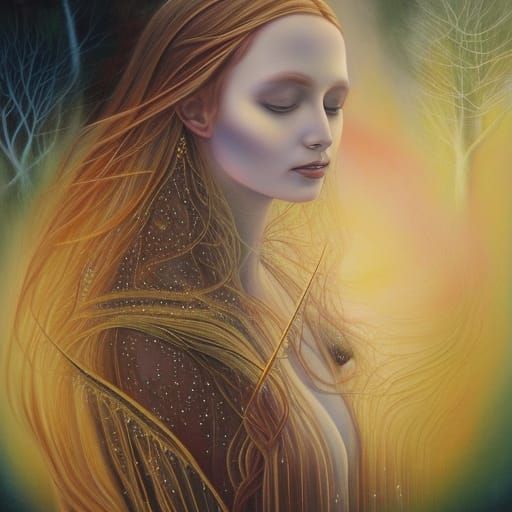 Galadriel in Lothlorien: Surreal Oil Painting