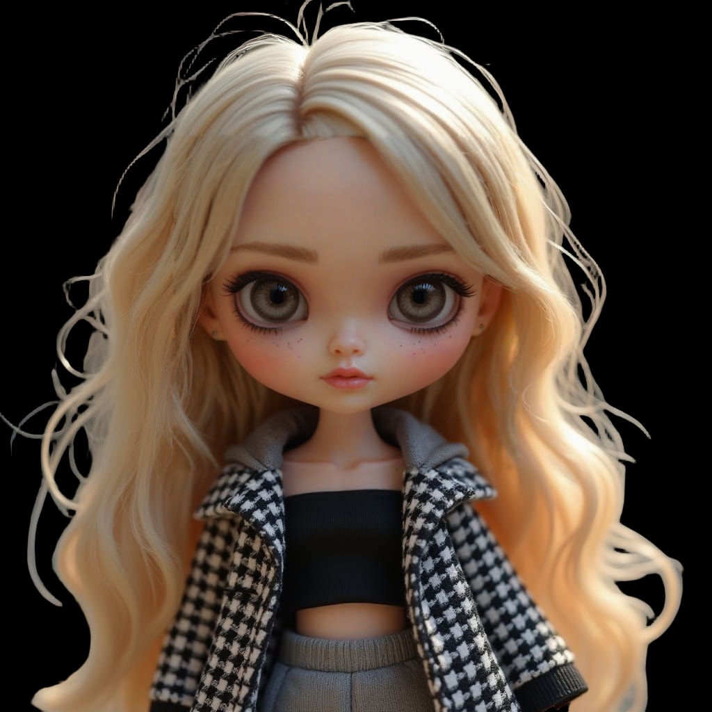 Fantastical Blythe Doll in Houndstooth Jacket with Deep, Int...