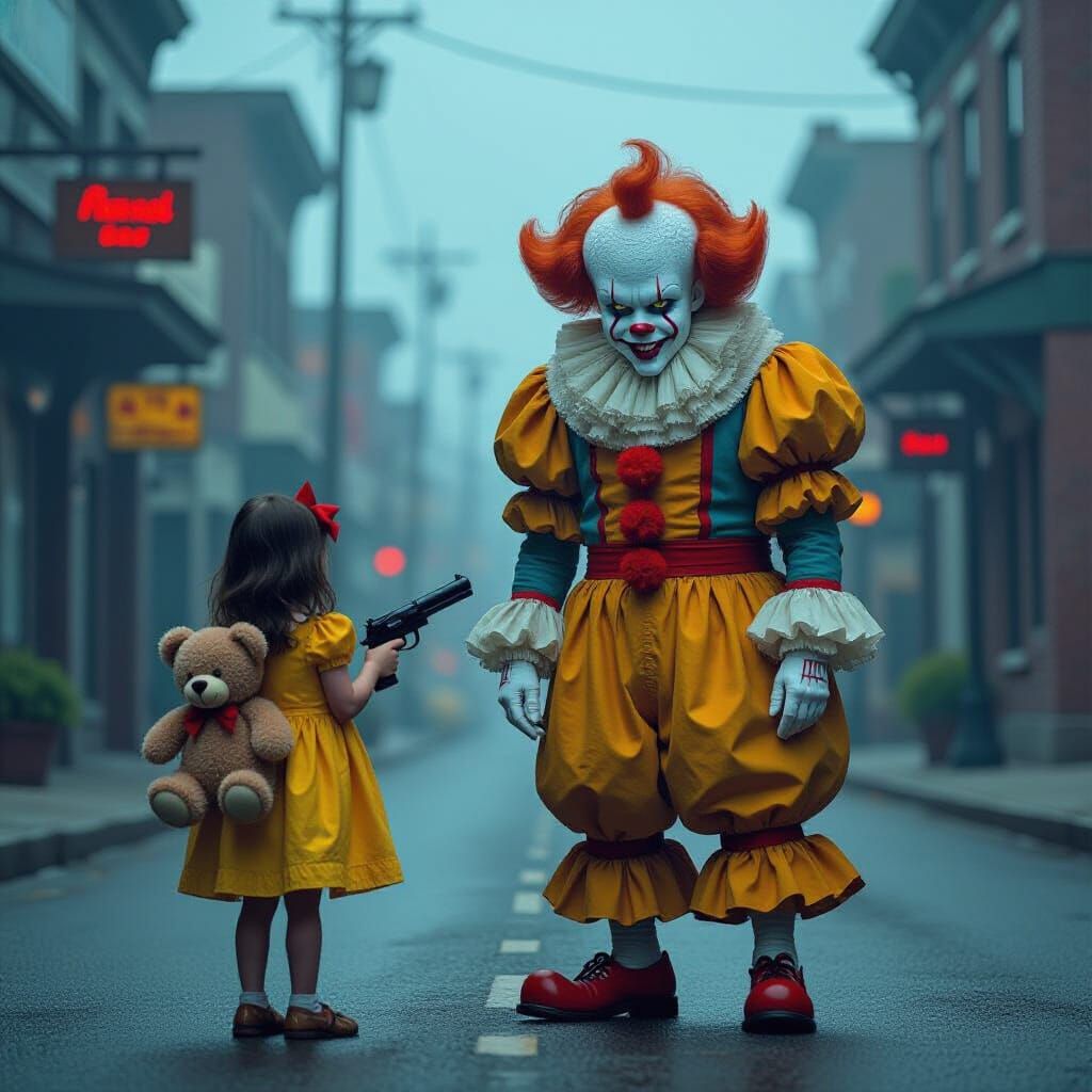 Pennywise Confronts Girl With Teddy Bear and Gun