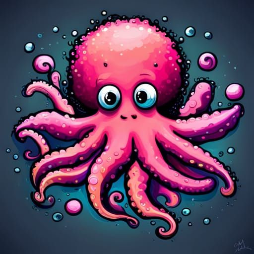 Colorful Fluffy Octopus Graffiti Street Art