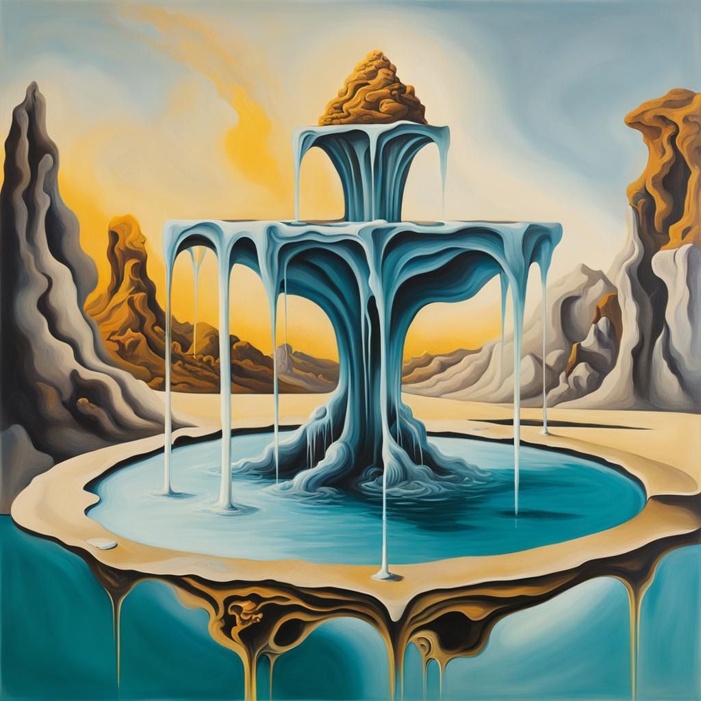 Surreal Fountain of Youth: Dali-esque Oil Painting