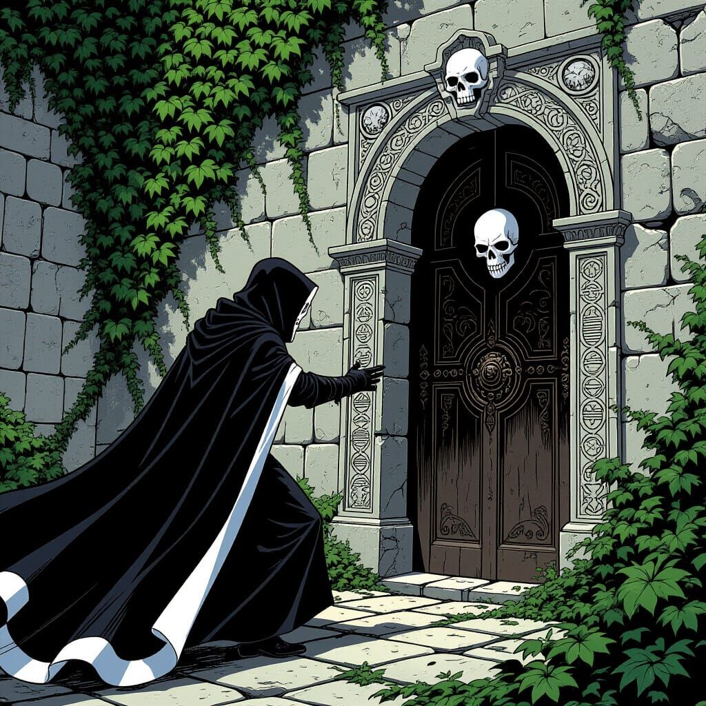 Mysterious Renaissance Man at Ancient Palace Doorway