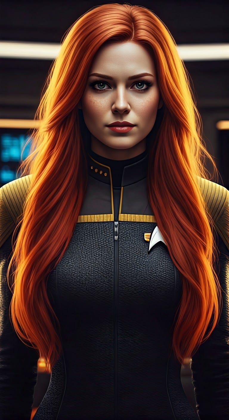 Determined Starfleet Ensign in Hyper-Realistic Sci-Fi Portra...