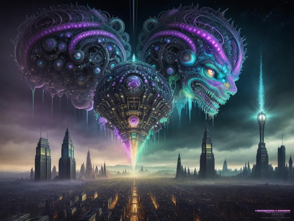 Fantastic City on Wheels in Double Exposure Landscape