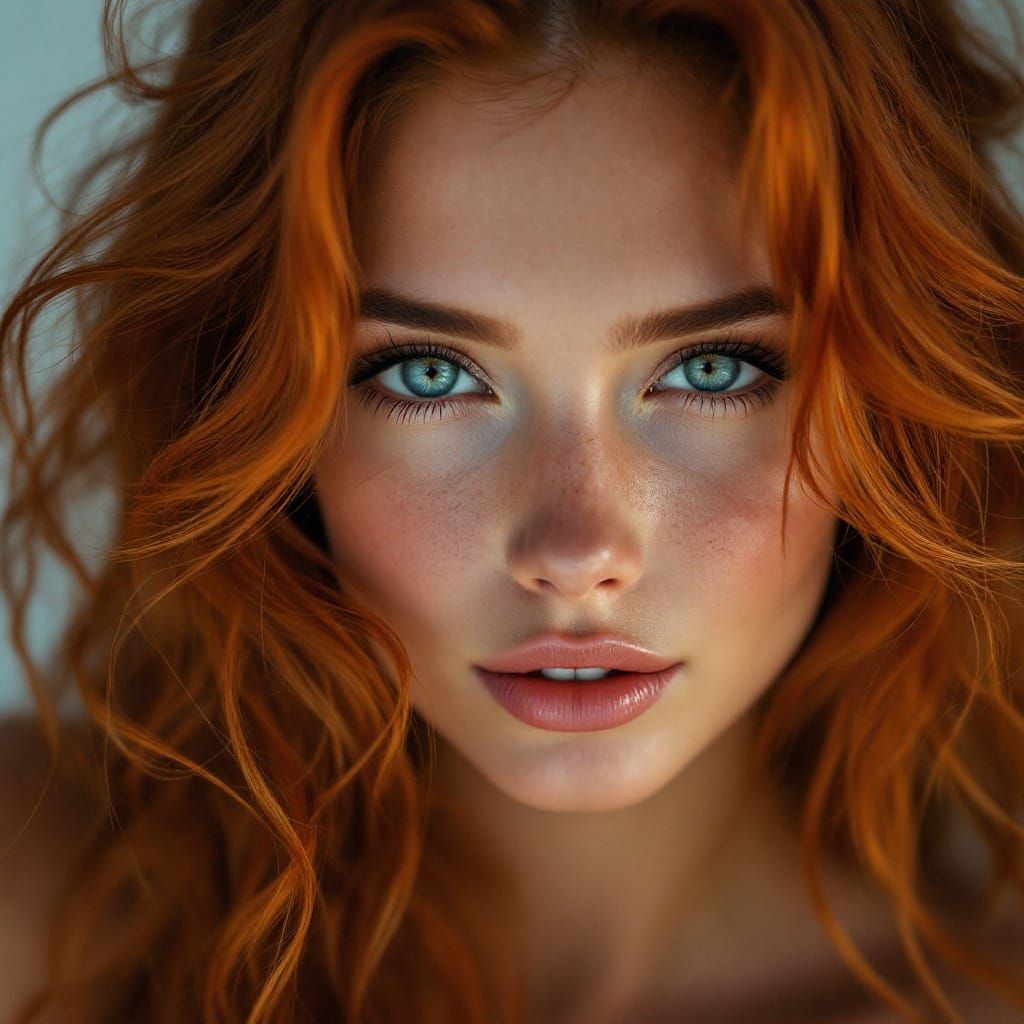 Hyper-Realistic Portrait of a Red-Haired Beauty
