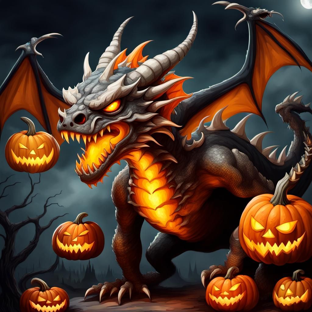 Humorous Pumpkinhead Dragon Roaring