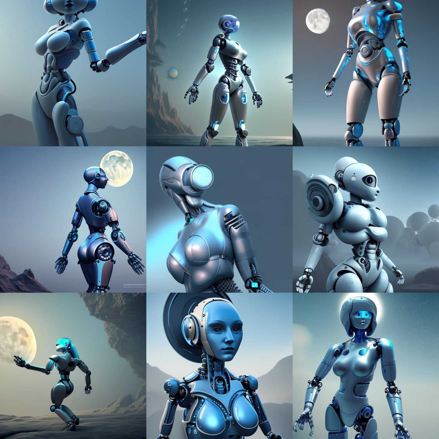 Futuristic Robot Woman Bathed in Lunar Light