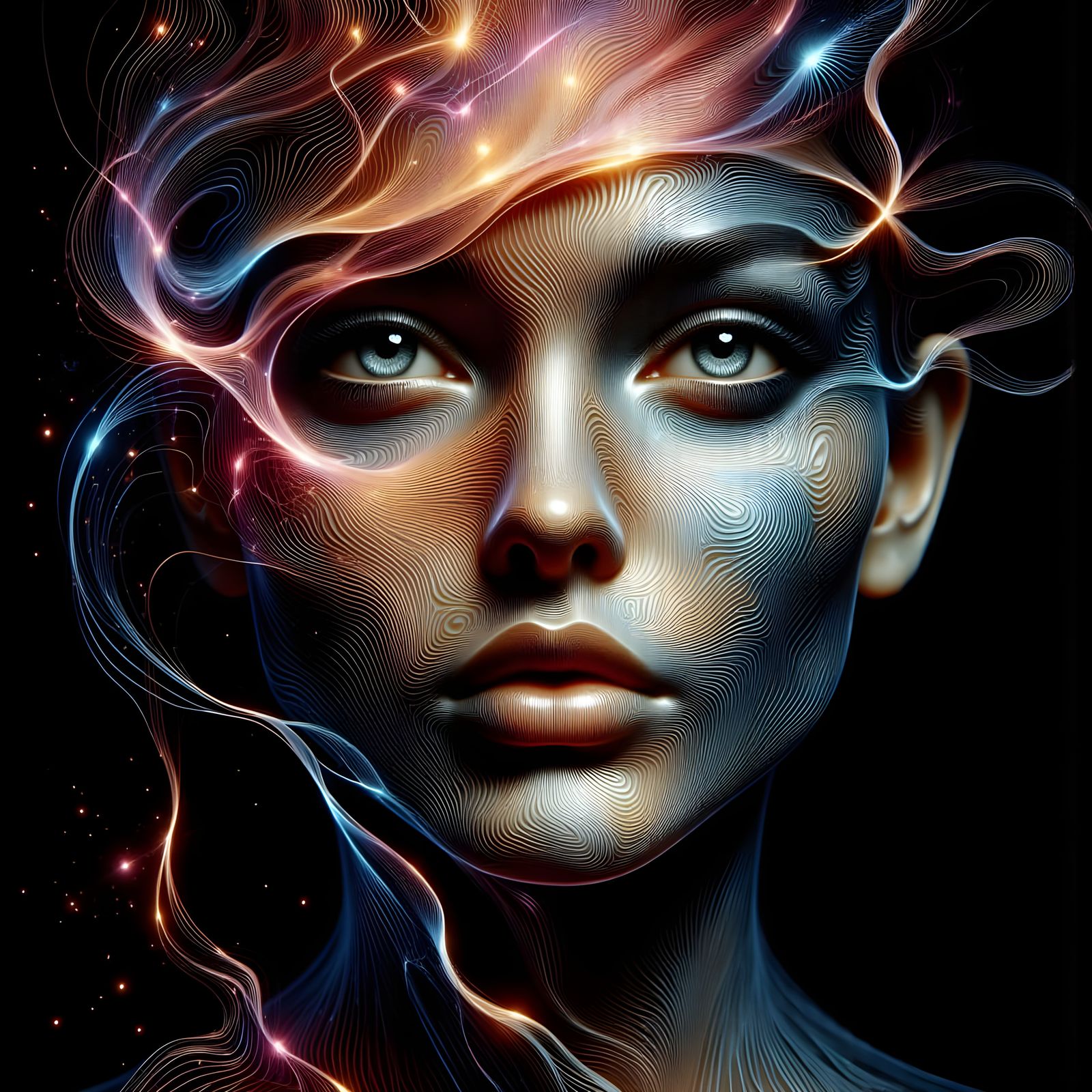 Surreal Geometric Portrait with Intricate Patterns and Vibra...