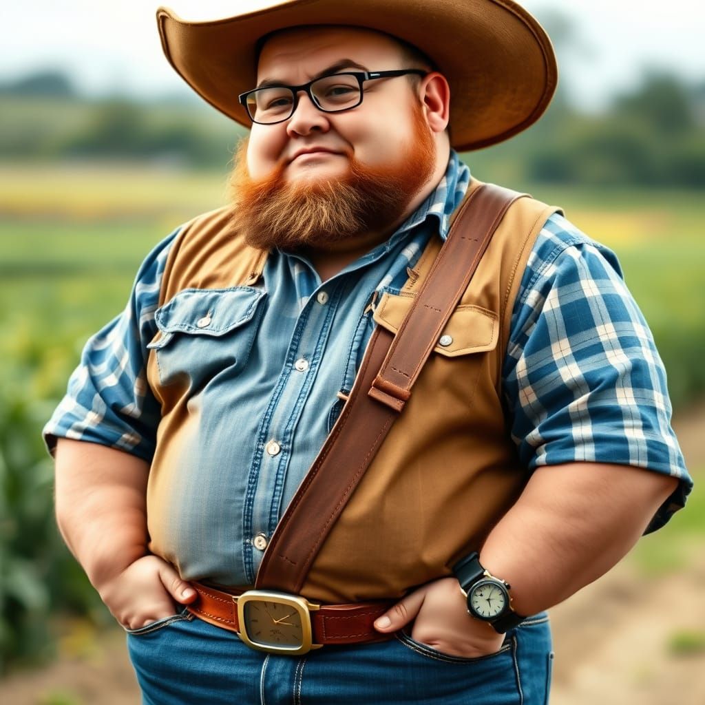 Chubby Buff Farmer Standing Proudly With Hands in Pockets