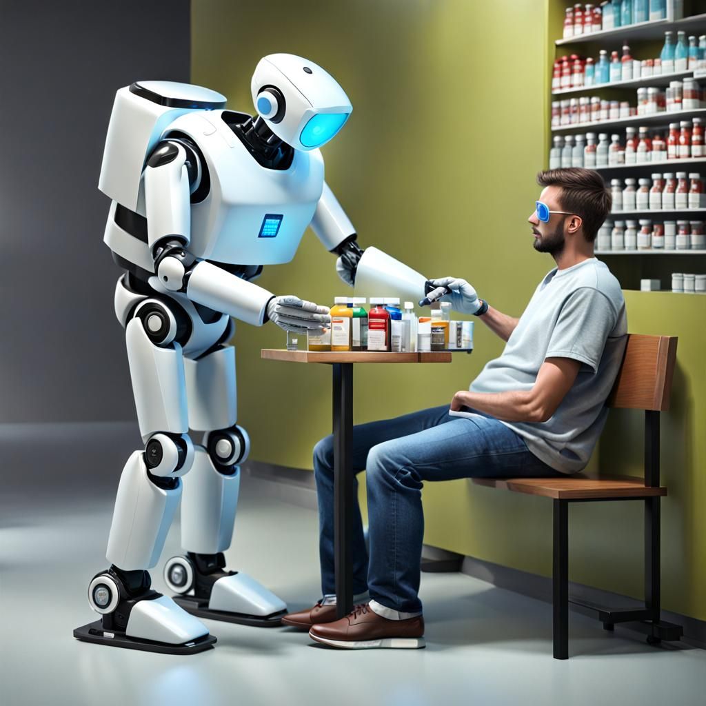 Photorealistic Robot Assisting Man with Medication