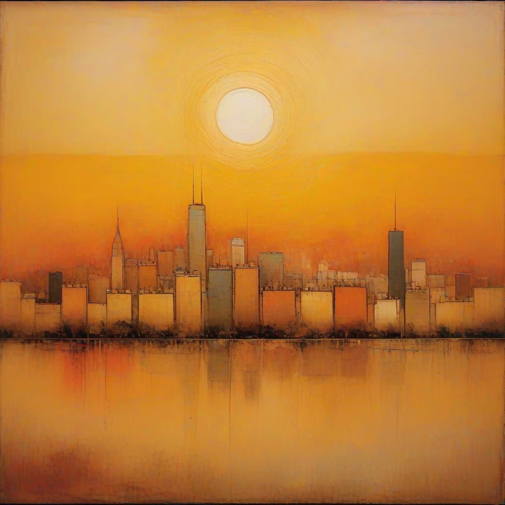 Dreamlike Cityscape in Encaustic Impasto Style