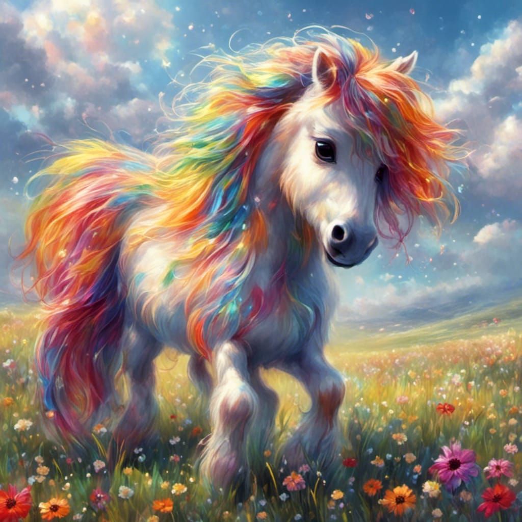 Cute Shetland Pony Under a Rainbow