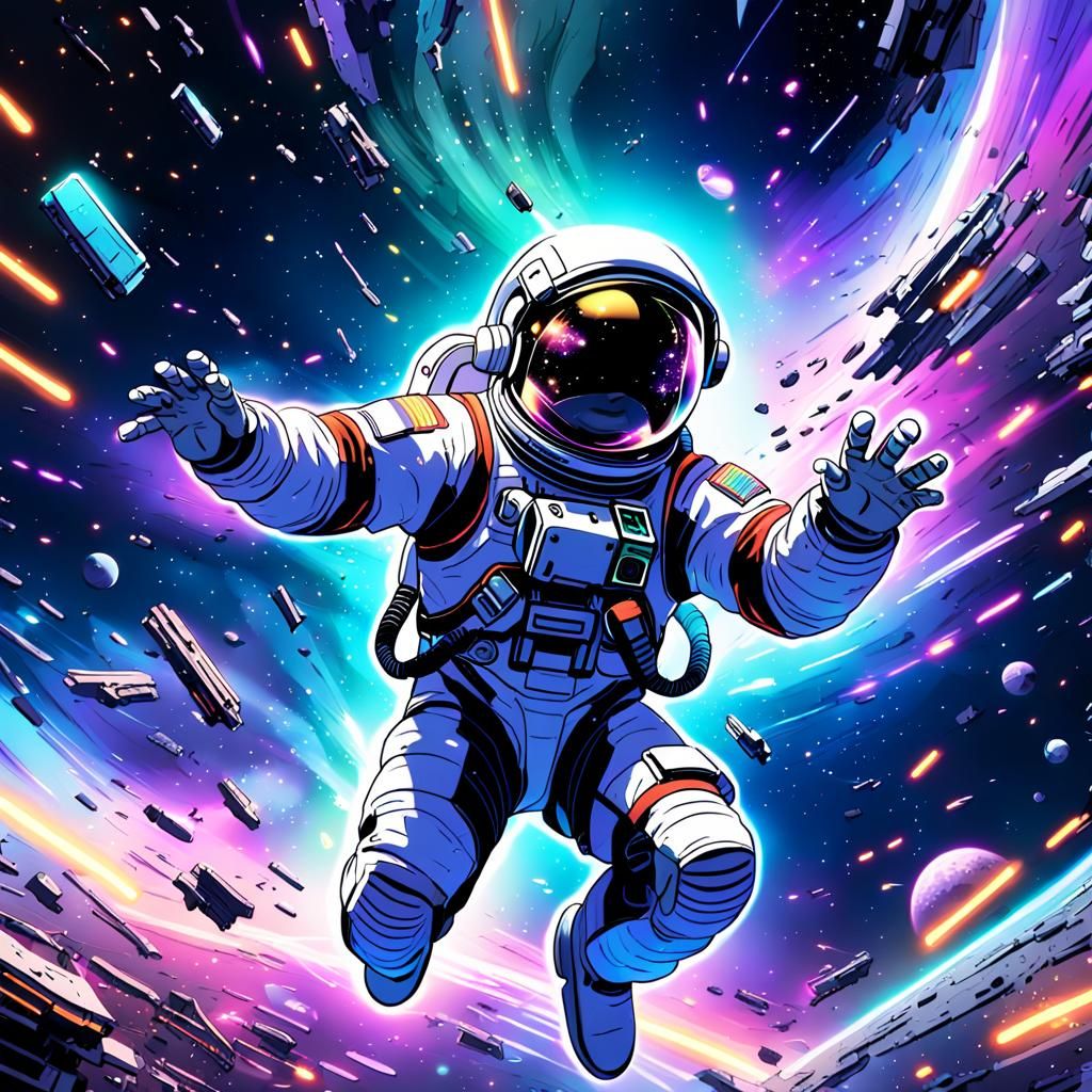 Anime Key Visual of Astronaut Falling in Space