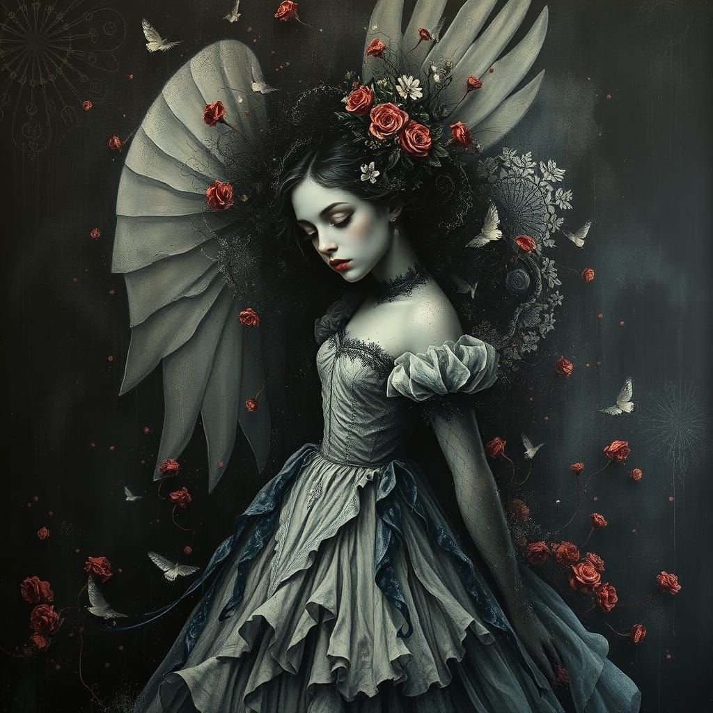 Alice in Dark Baroque Confusion, Iridescent Scratchboard Art