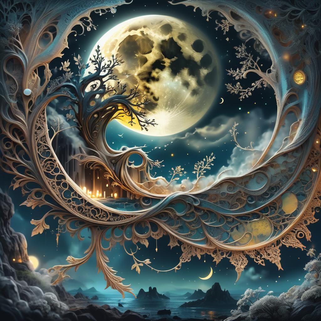 Whimsical Moonlit Dreamscape in Fantasy Art Style