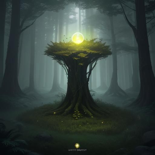 Mystical Green Number Two in Ancient Forest