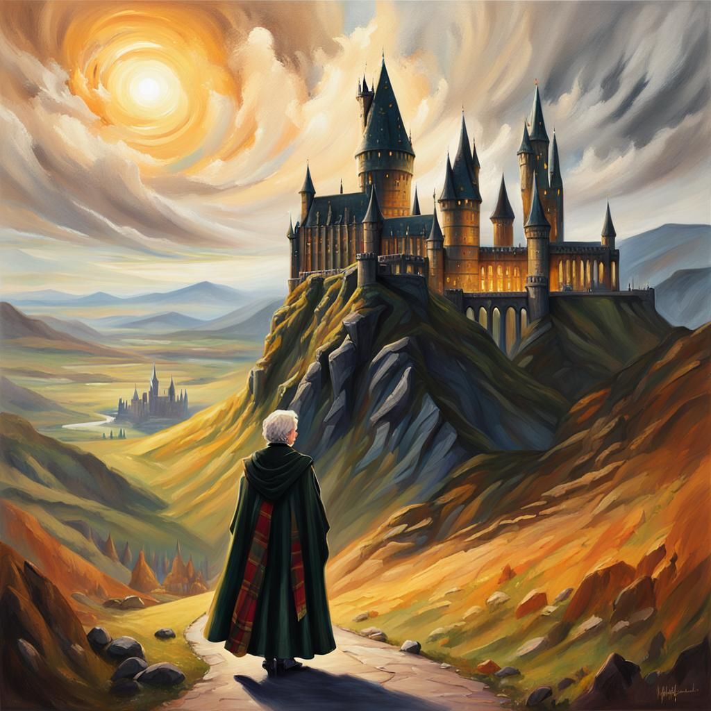 Professor McGonagall in Scottish Landscape, Oil Painting