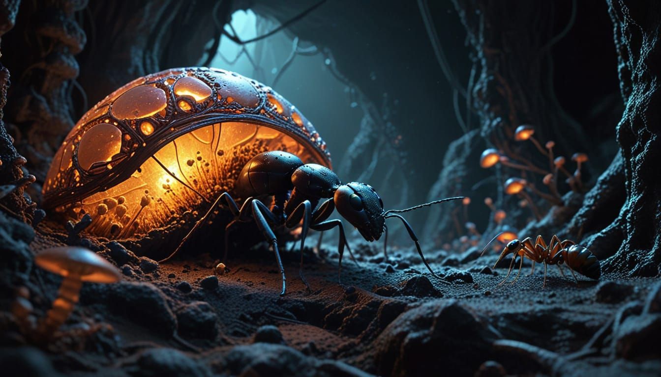 Ant Colony Exploration in Eerie Luminescent Tunnels