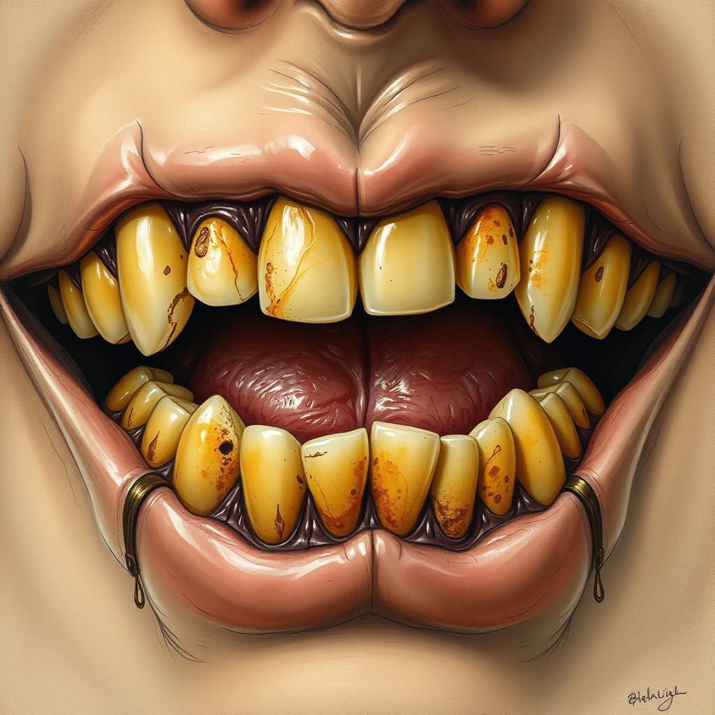 Detailed Medical Illustration of Decaying Teeth