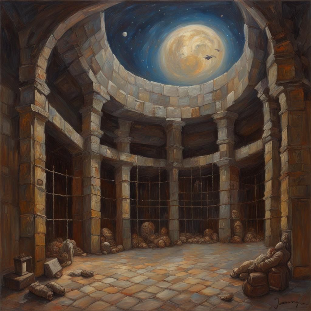 Dramatic Prison Oil Painting in Gurney Style