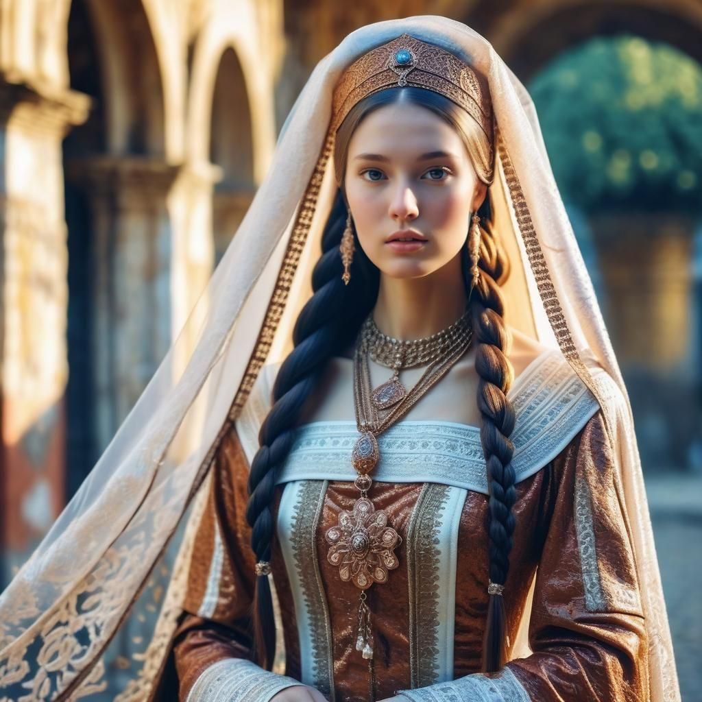 Tsarina Eudoxia with Braids, Kokoshnik and Veil