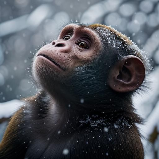 Monkey Watching Snowflakes Fall