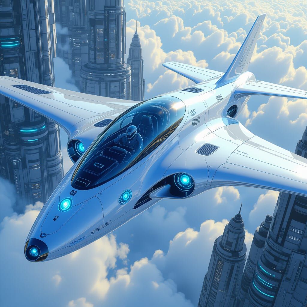 Futuristic Space Glider in Ethereal Setting