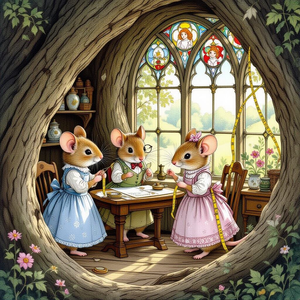 Woodland Creatures' Tailor Shop in Art Nouveau Style