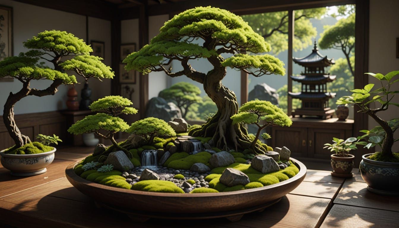 Miniature Japanese Garden in Hyper-Realistic Detail