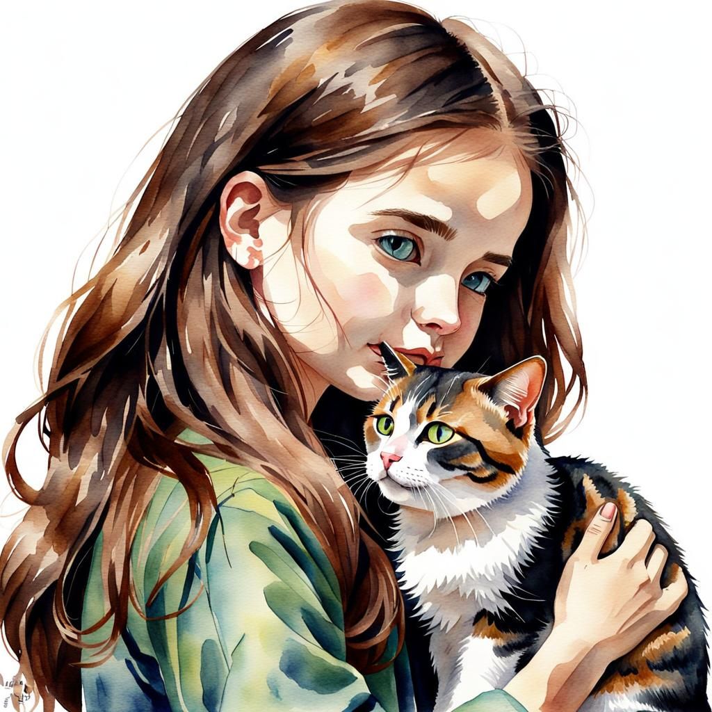 Girl with Cat Watercolor Profile Picture