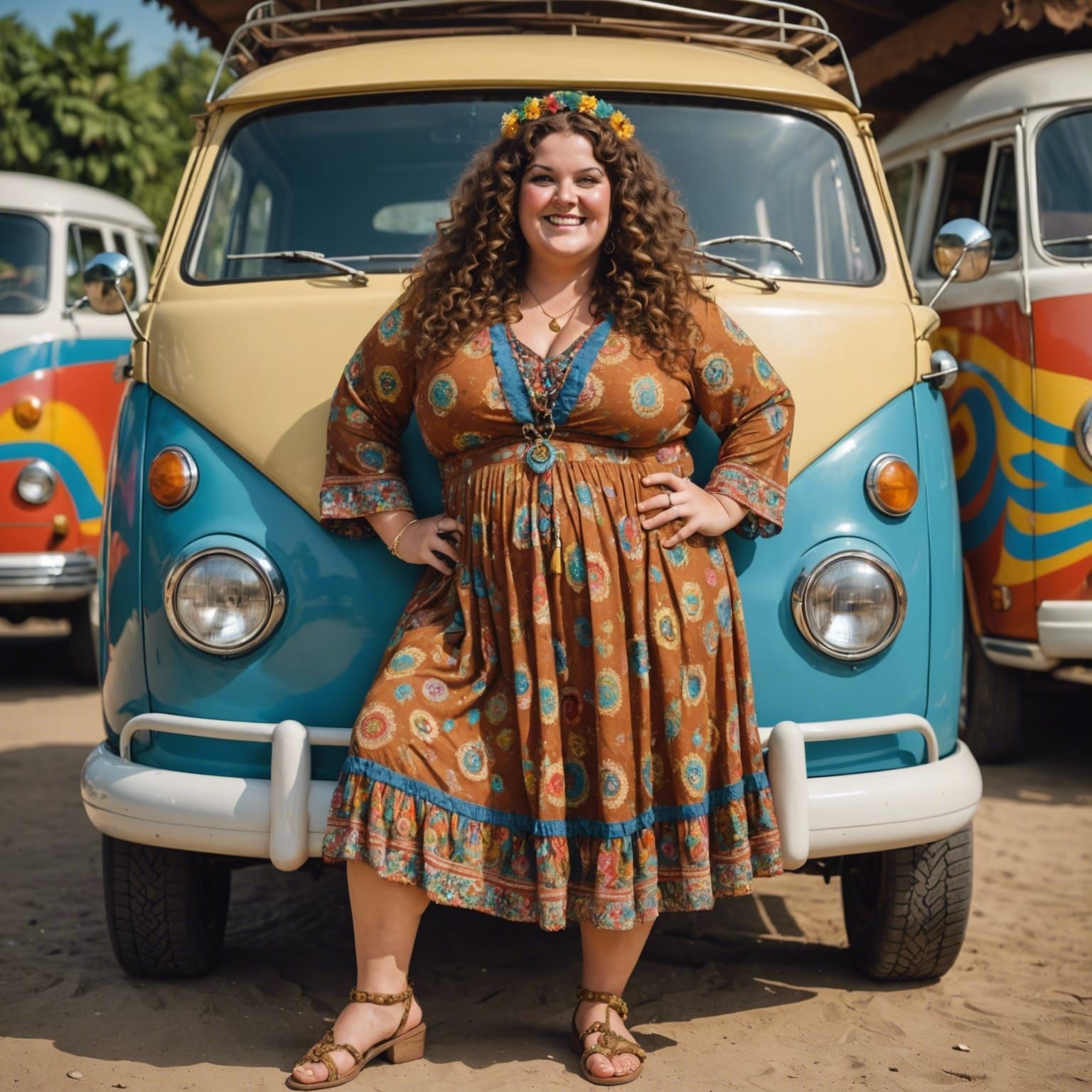 Curvy Hippie Woman in 60s Style