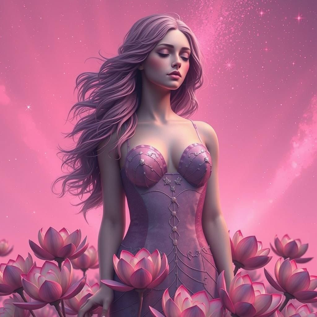 Smiling Starry Woman in a Galaxy Sky