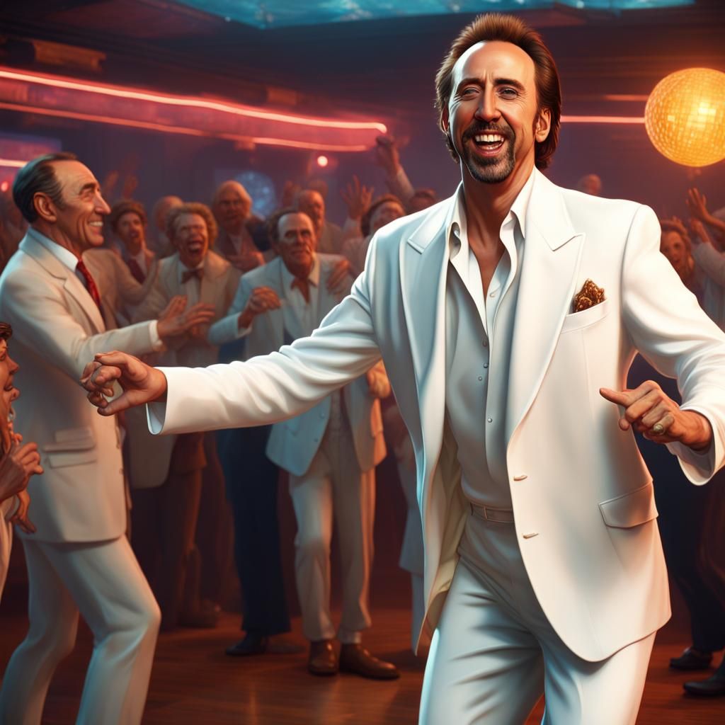 Nicolas Cage Disco Dancing in Rockwell Style