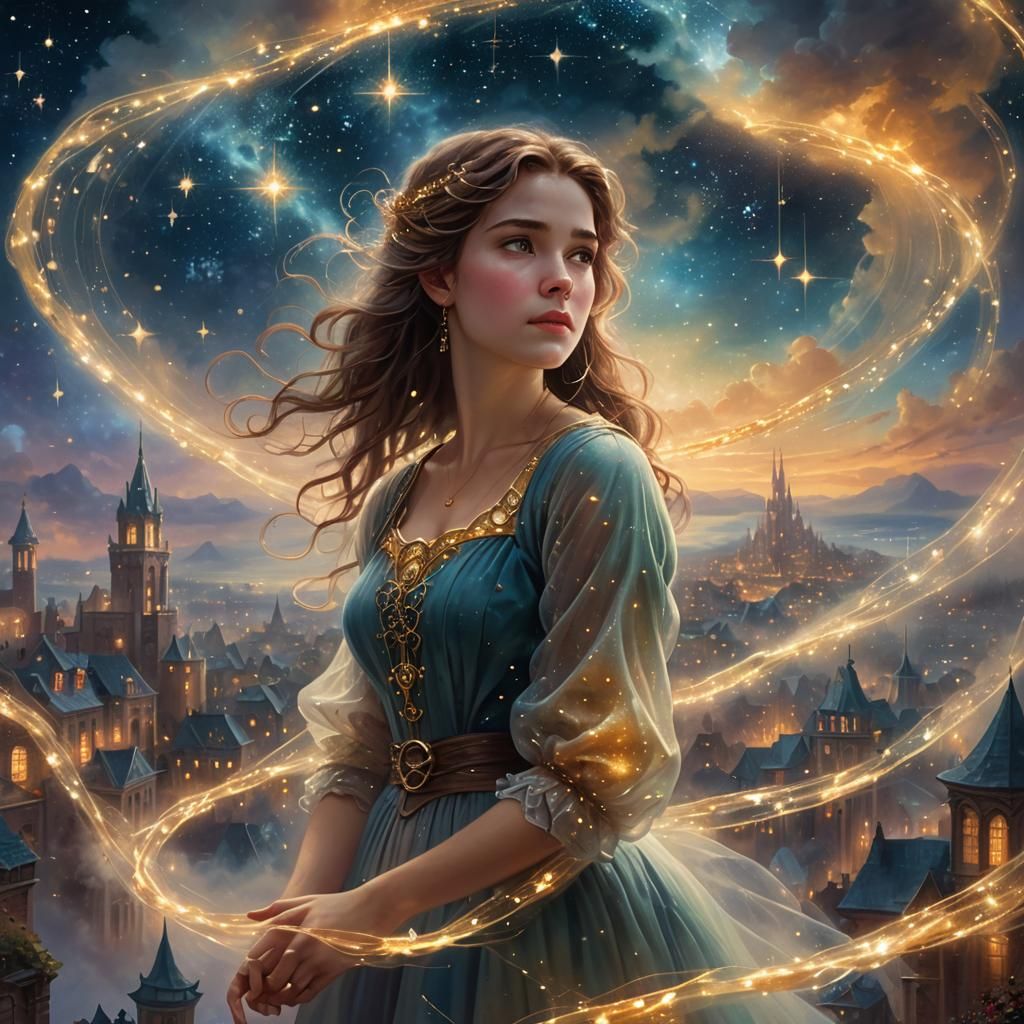 Woman Trapped in Social Media Scroll: Ethereal Oil Painting