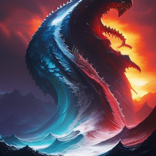 Fantasy Sea Serpent in Watercolor Style