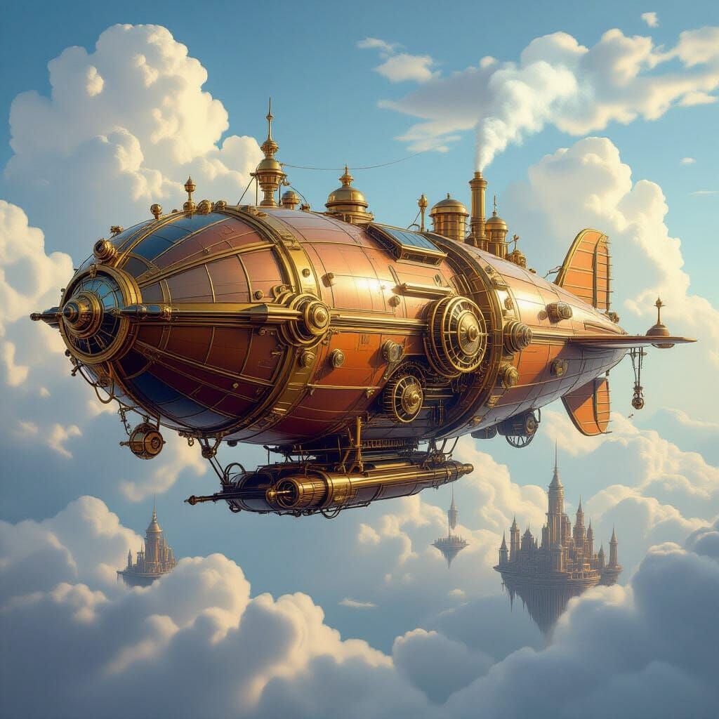 Futuristic Steam-Powered Airship with Clockwork Mechanisms